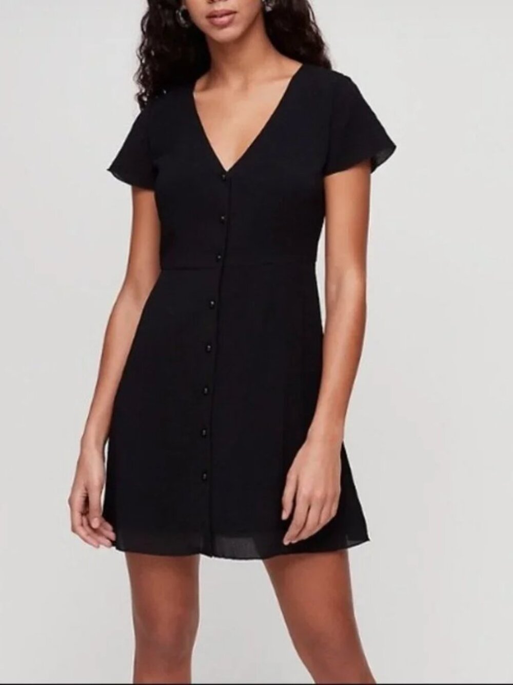 Aritzia Wilfred Nazaire Button Down Flutter Sleeve V-Neck Crepe Dress Sz 8